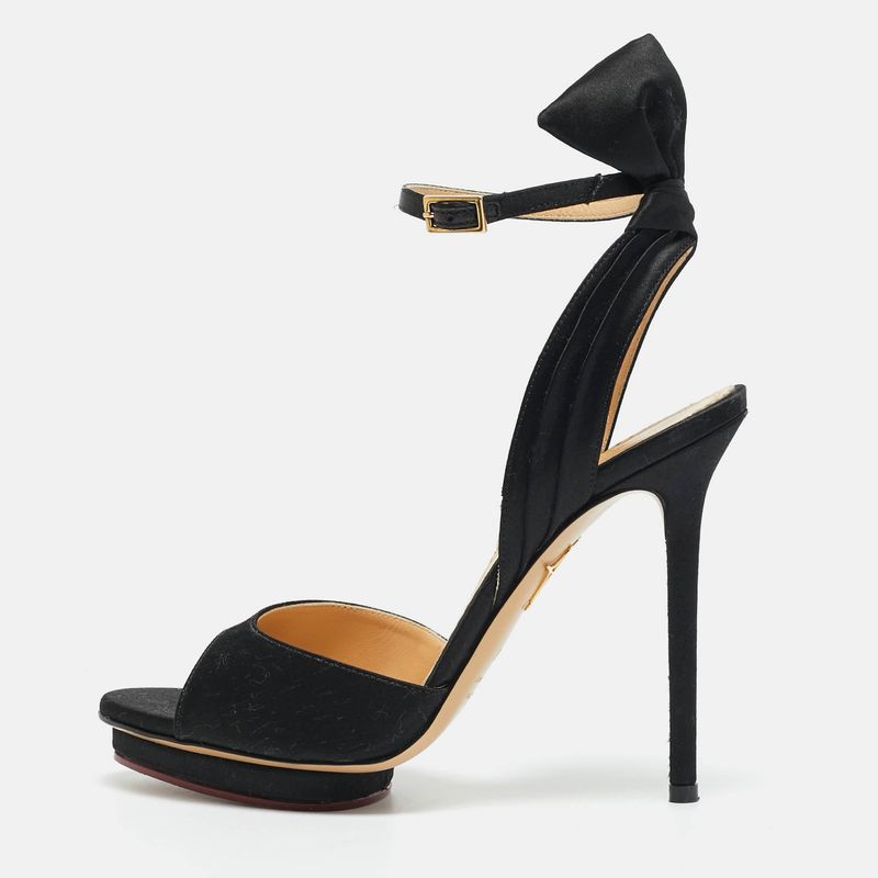 Charlotte Olympia Black Satin Wallace Ankle Strap Sandals Size 36.5